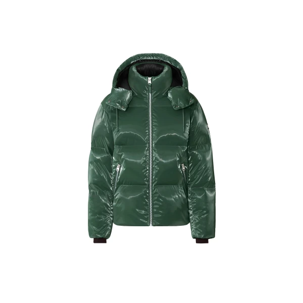 Mackage Kent-GLO High-Gloss Removable Hooded Down Jacket in Evergreen