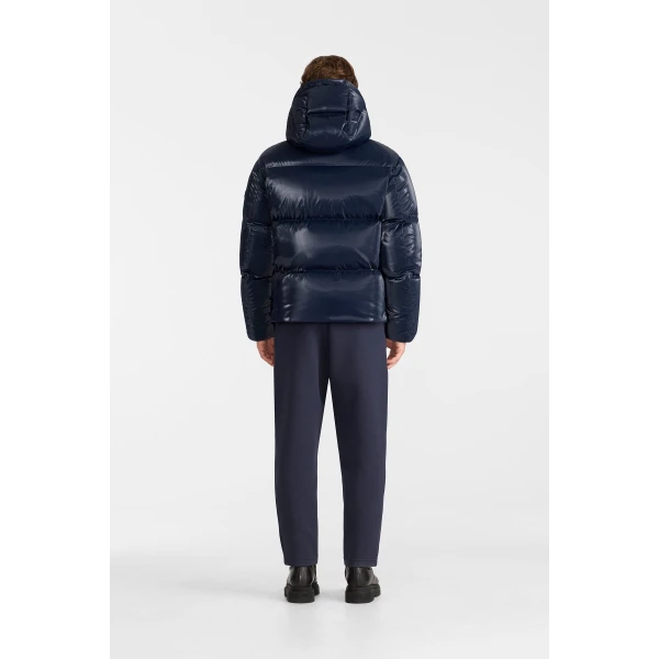 Mackage Kent-GLO High-Gloss Removable Hooded Down Jacket in Marine Blue