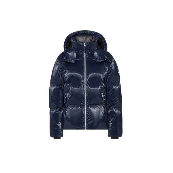 Kent-GLO High-Gloss Removable Hooded Down Jacket in Marine Blue