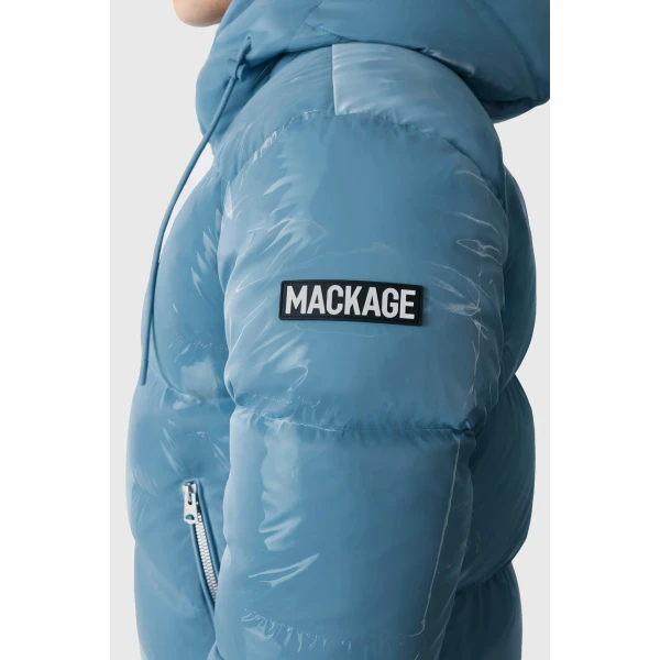 Mackage Kent-GLO High-Gloss Removable Hooded Down Jacket in Provincial Blue