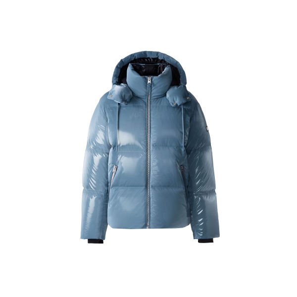 Mackage Kent-GLO High-Gloss Removable Hooded Down Jacket in Provincial Blue