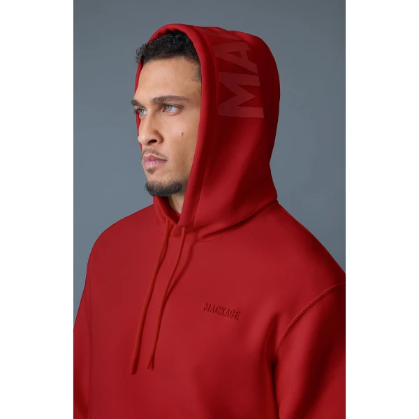 Mackage Kolton Double-Face Jersey Logo Hoodie in Lava