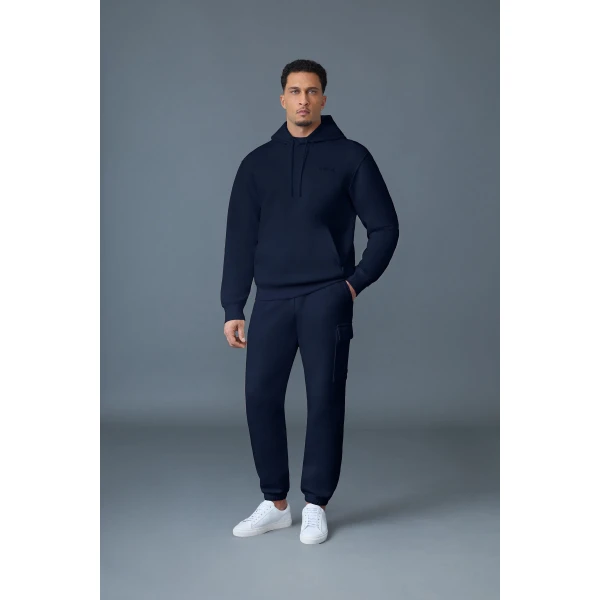 Mackage Kolton Double-Face Jersey Logo Hoodie in Navy