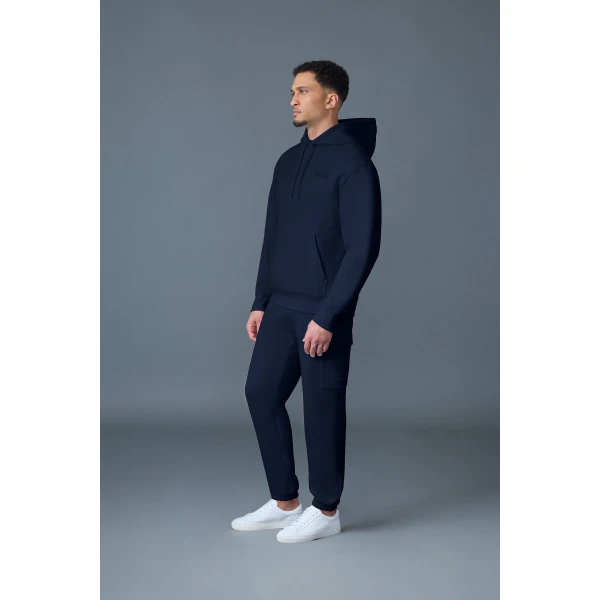 Mackage Kolton Double-Face Jersey Logo Hoodie in Navy