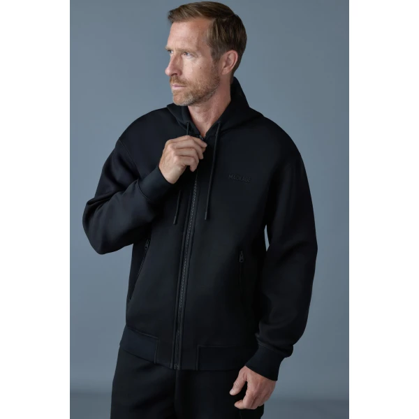 Mackage Krystos Double-Face Jersey Zip-Up Hoodie in Black