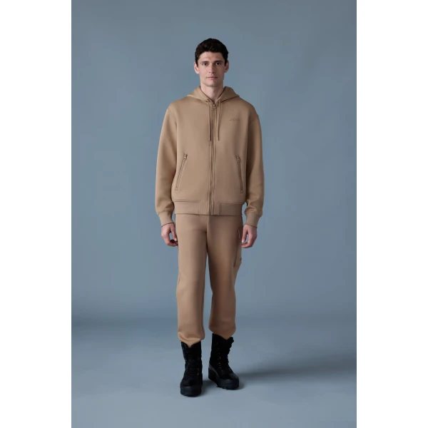Mackage Krystos Double-Face Jersey Zip-Up Hoodie in Camel