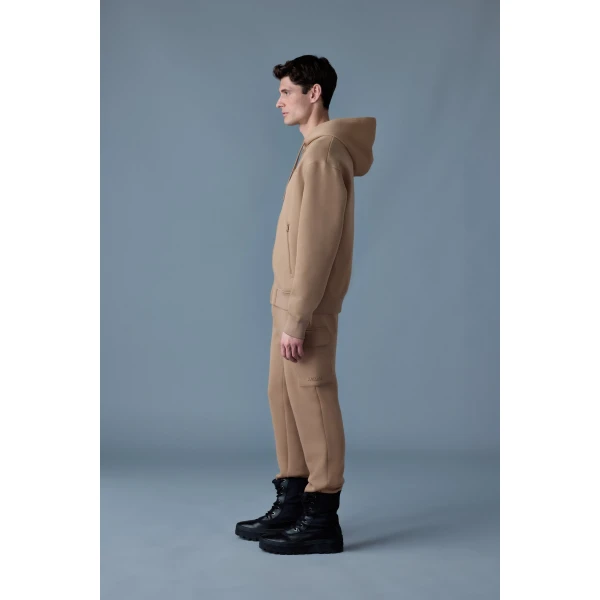 Mackage Krystos Double-Face Jersey Zip-Up Hoodie in Camel