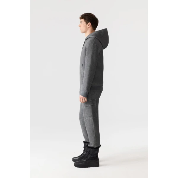 Mackage Krystos Double-Face Jersey Zip-Up Hoodie in Carbon Mix