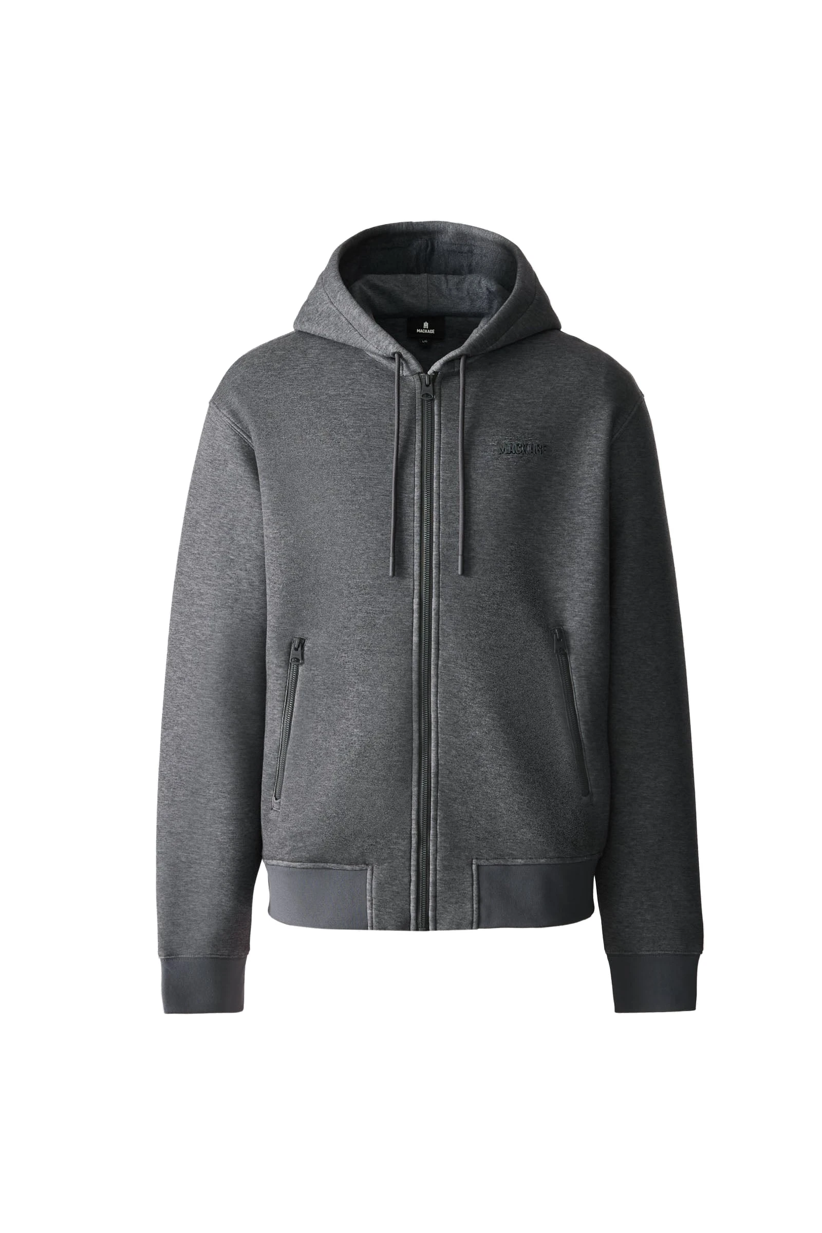 Mackage Krystos Double-Face Jersey Zip-Up Hoodie in Carbon Mix Mackage Krystos Double-Face Jersey Zip-Up Hoodie in Carbon Mix