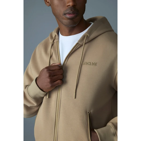 Mackage Krystos Double-Face Jersey Zip-Up Hoodie in Light Camel