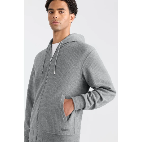 Mackage Ledger-K Brushed Knit Hoodie in Light Grey Mix-Cream