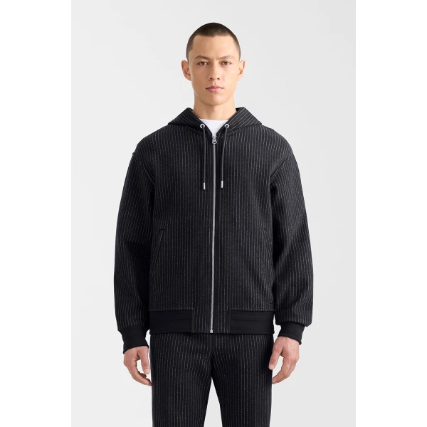 Mackage Ledger-K Brushed Knit Hoodie in Navy-Cream