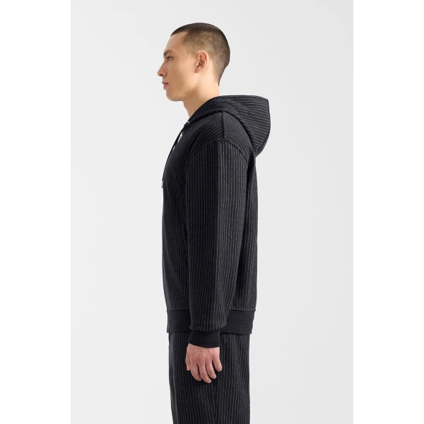 Mackage Ledger-K Brushed Knit Hoodie in Navy-Cream