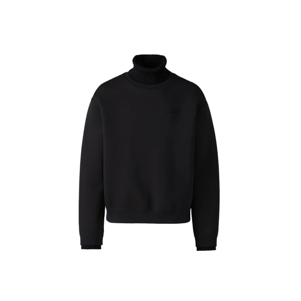 Legend Knit Cotton-Blend Turtleneck Sweater in Black