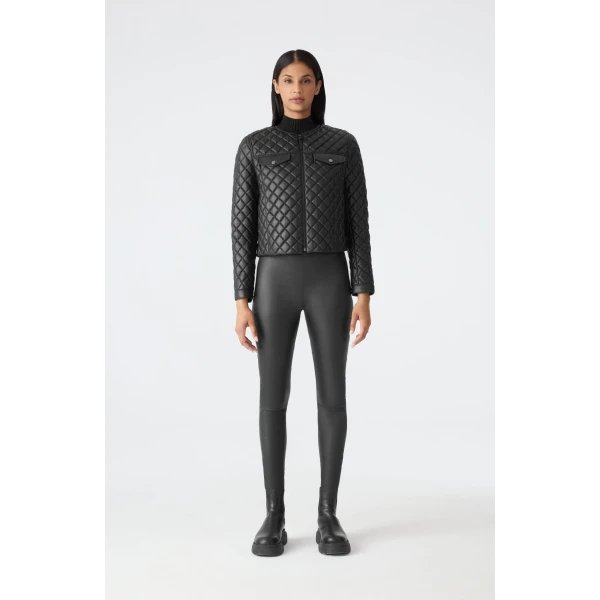 Mackage Lena Quilted Lamb Leather Cropped Jacket in Black