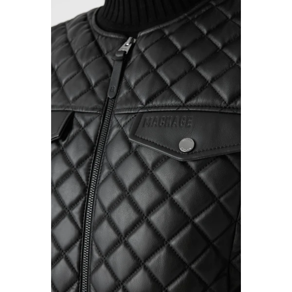 Mackage Lena Quilted Lamb Leather Cropped Jacket in Black