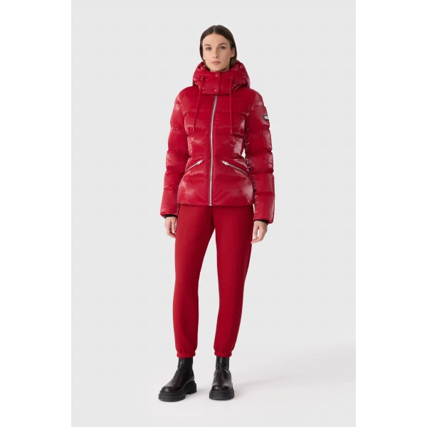 Mackage Madalyn-GLO High-Gloss Down Jacket in Dark Red