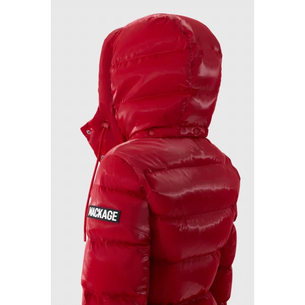 Mackage Madalyn-GLO High-Gloss Down Jacket in Dark Red