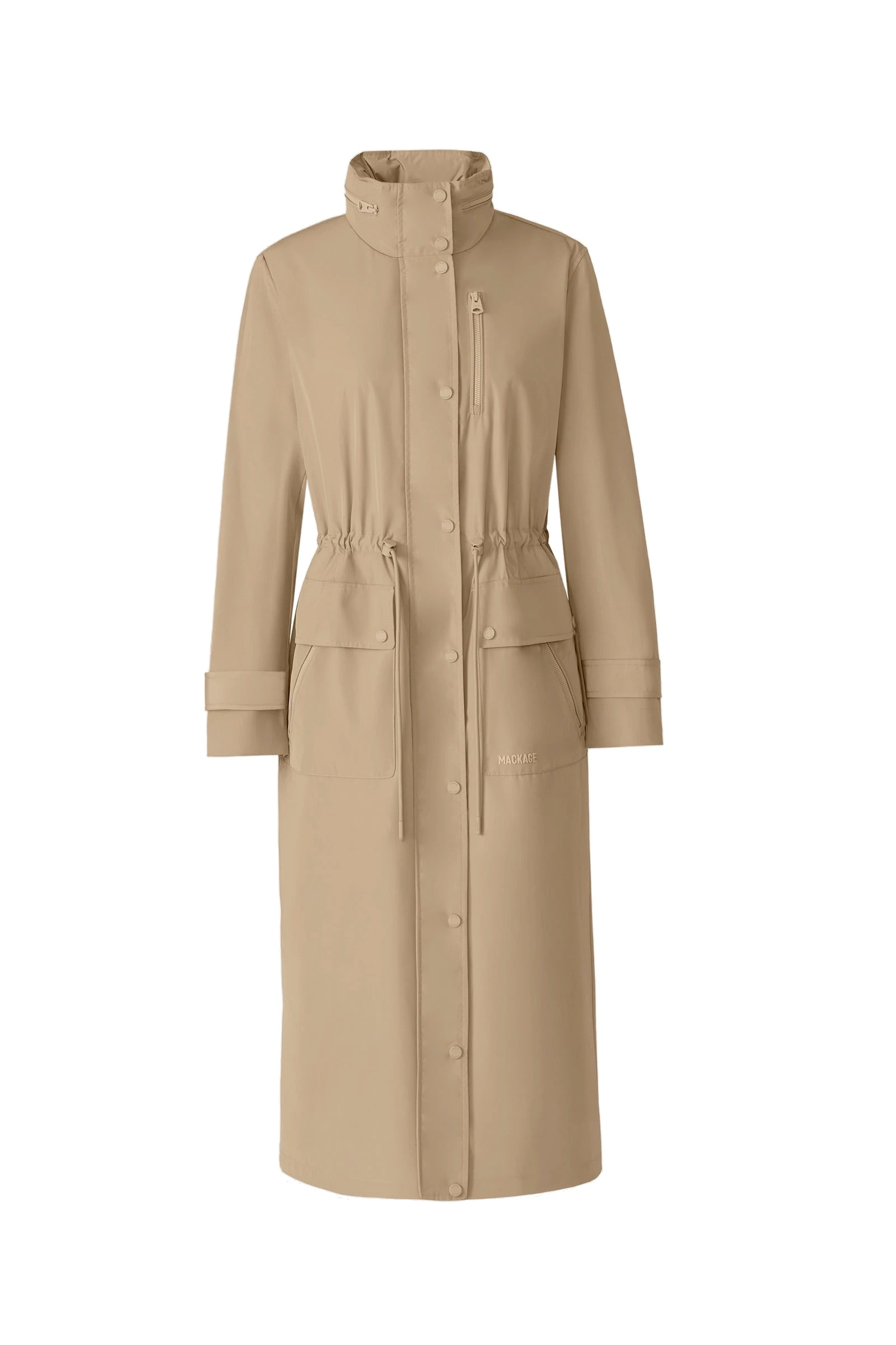 Mackage Magdelena Maxi-Length Rain Jacket in Light Camel mackage magdelena maxi-length rain jacket
