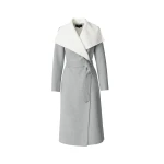 Mackage Mai Double-Face Wool Wrap Coat in Light Grey Mix-Cream mackage mai double-face wool wrap coat