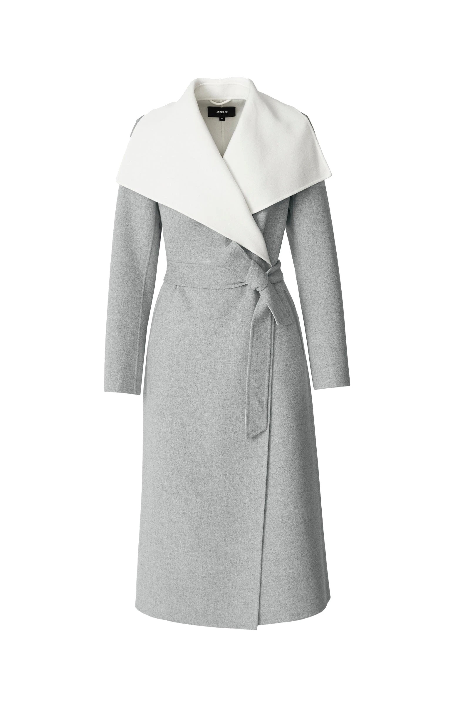 Mackage Mai Double-Face Wool Wrap Coat in Light Grey Mix-Cream mackage mai double-face wool wrap coat