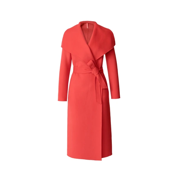 Mai Double-Face Wool Wrap Coat in Papaya