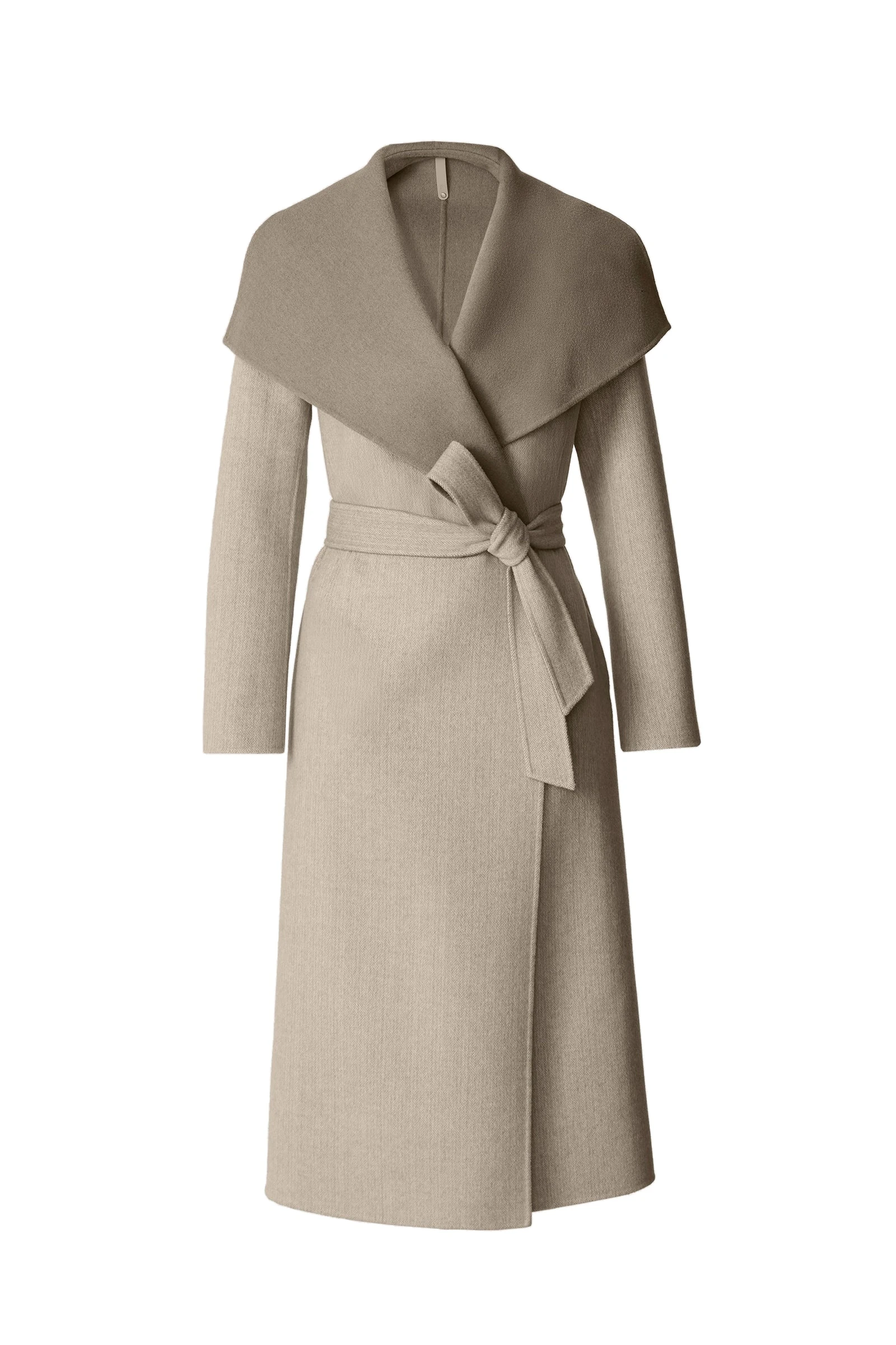 Mackage Mai-HB Double-Face Herringbone Wool Wrap Coat in Taupe Mix-Taupe mackage mai-hb double-face herringbone wool wrap coat