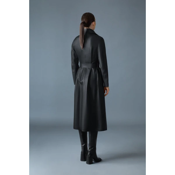 Mackage Mai-L Long Leather Wrap Coat in Black