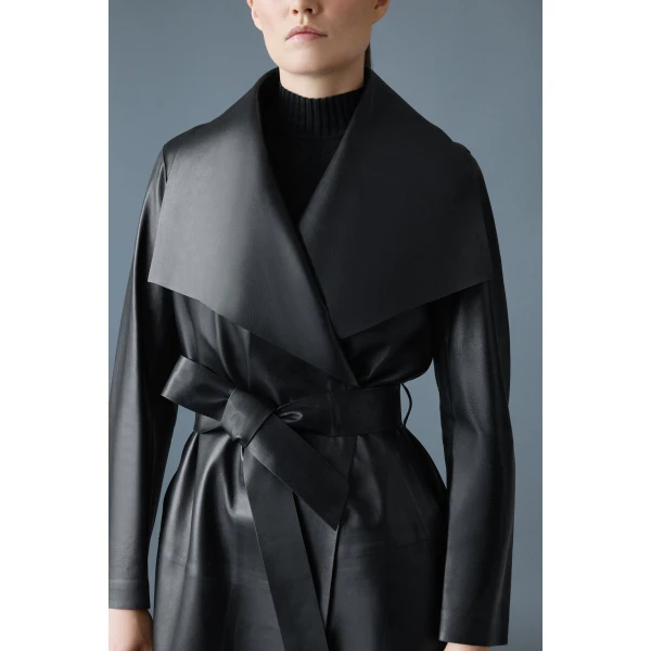 Mackage Mai-L Long Leather Wrap Coat in Black