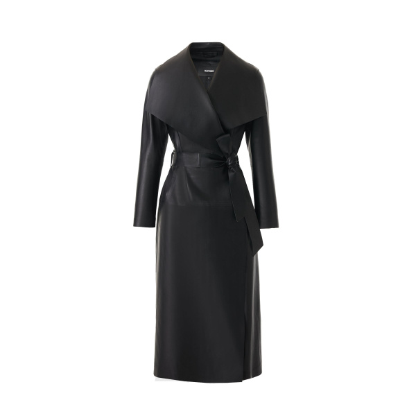 Mackage Mai-L Long Leather Wrap Coat in Black