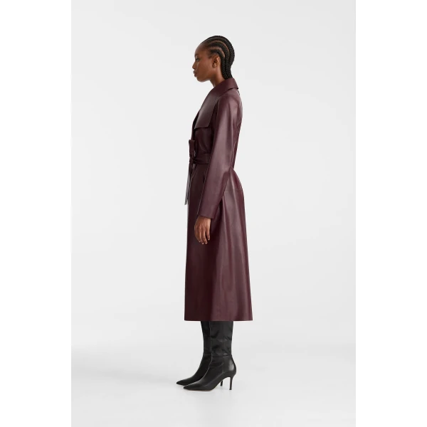 Mackage Mai-L Long Leather Wrap Coat in Garnet