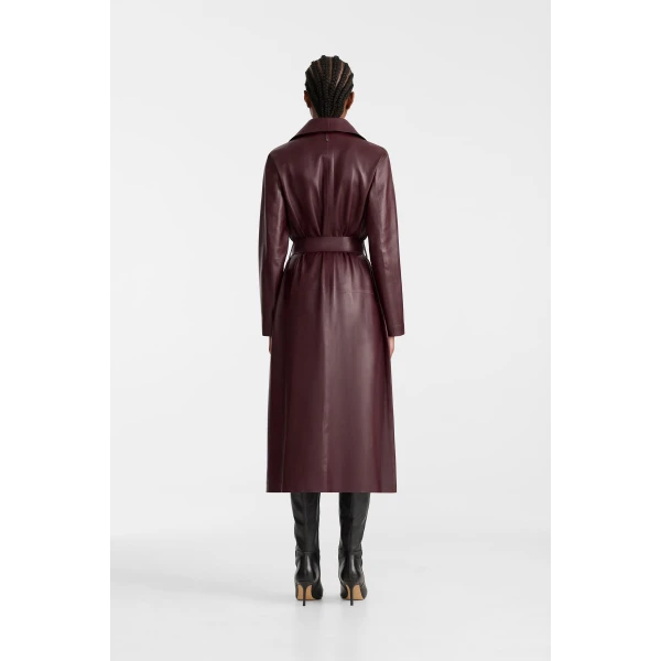 Mackage Mai-L Long Leather Wrap Coat in Garnet