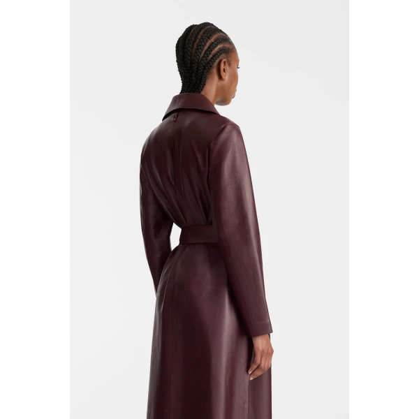 Mackage Mai-L Long Leather Wrap Coat in Garnet