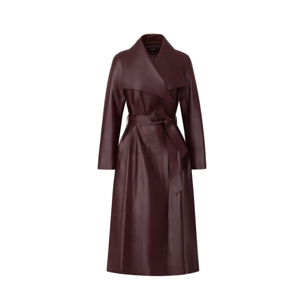 Mackage Mai-L Long Leather Wrap Coat in Garnet