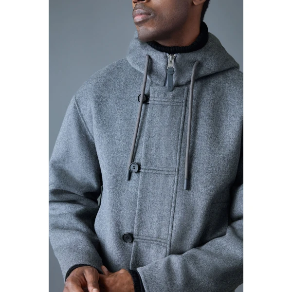 Mackage Malik Double-Face Wool Hooded Jacket in Carbon Mix
