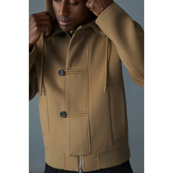 Mackage Malik Double-Face Wool Hooded Jacket in Light Camel