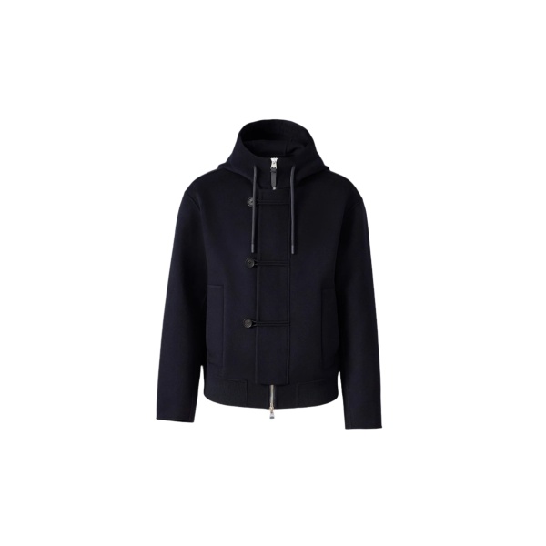Mackage Malik Double-Face Wool Hooded Jacket in Navy