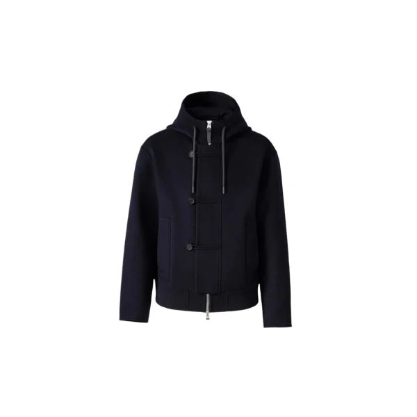 Mackage Malik Double-Face Wool Hooded Jacket in Navy
