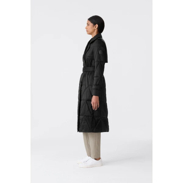 mavis quilted maxi trench coat black