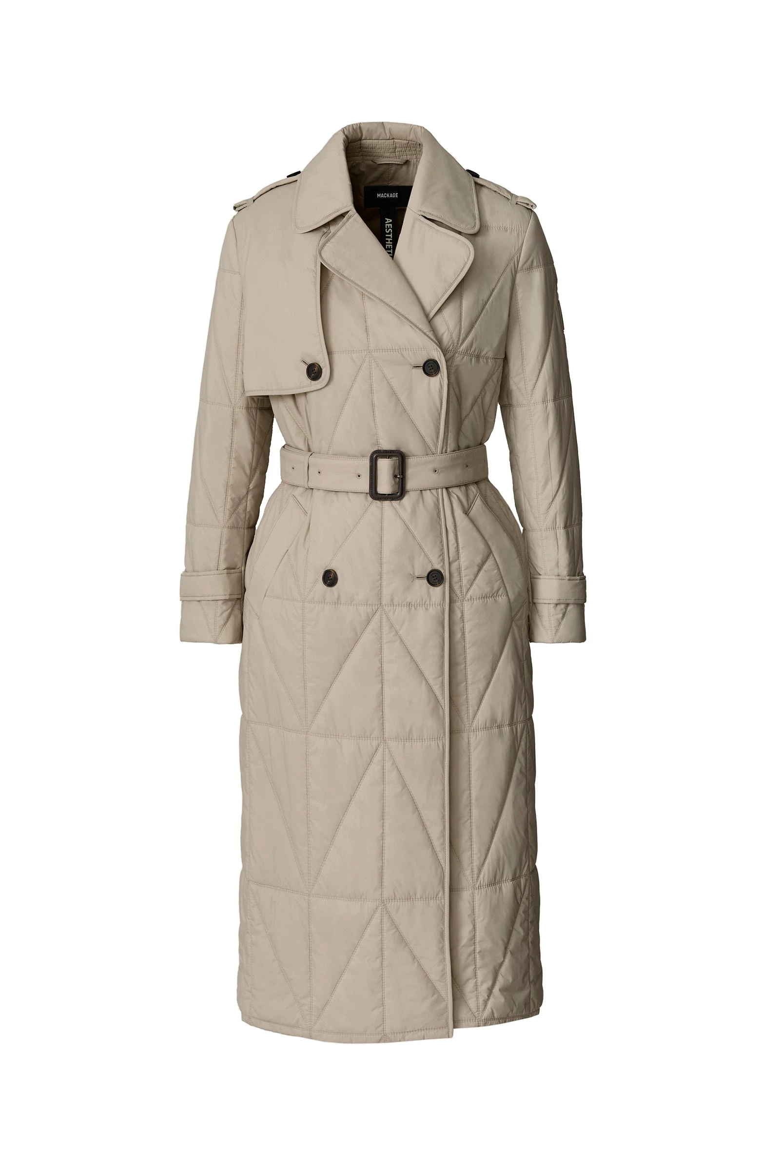 Mackage Mavis Quilted Maxi Trench Coat in Taupe mackage mavis quilted maxi trench coat