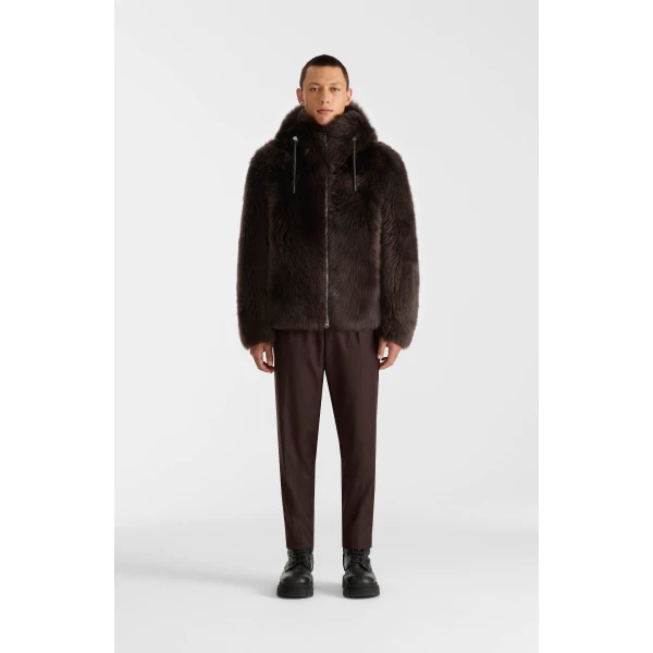 Mackage Moses Hooded Shearling Jacket in Coffee