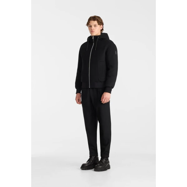 Mackage Niko Reversible Hooded Wool Down Jacket in Black-Marine Blue