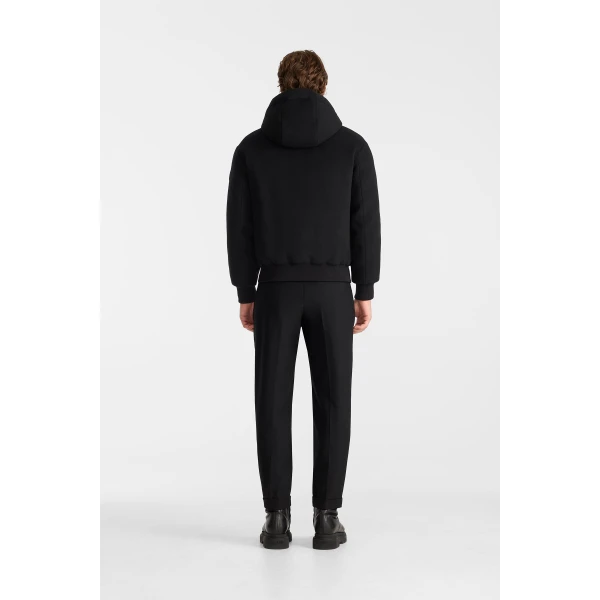 Mackage Niko Reversible Hooded Wool Down Jacket in Black-Marine Blue