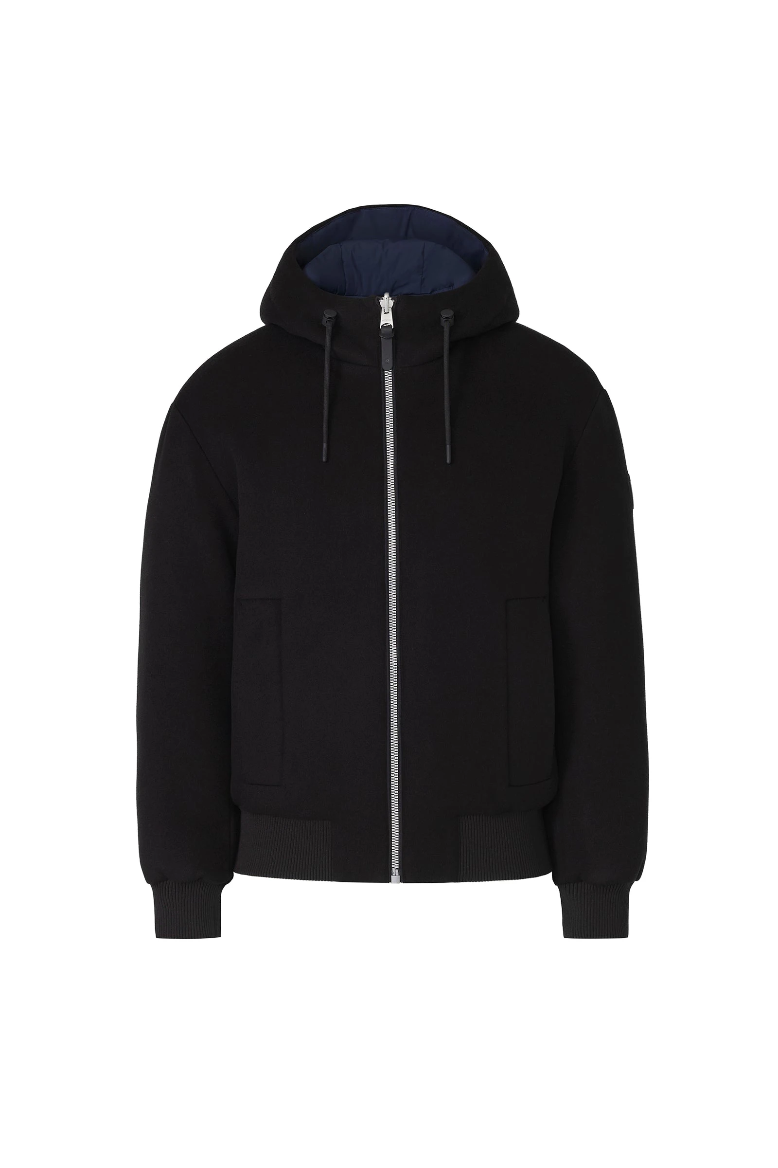 Mackage Niko Reversible Hooded Wool Down Jacket in Black-Marine Blue Mackage Niko Reversible Hooded Wool Down Jacket in Black-Marine Blue