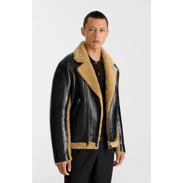 Mackage Nixon Shearling Jacket in Black-Toffee