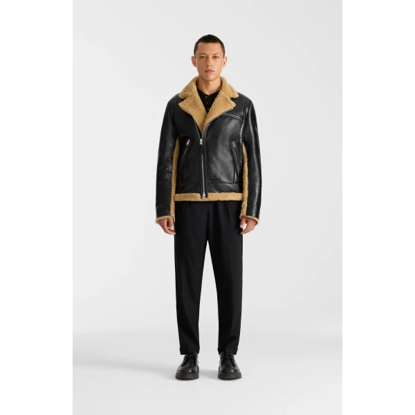 Mackage Nixon Shearling Jacket in Black-Toffee