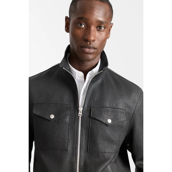 Mackage Otto-PB Pebble Leather Jacket in Black