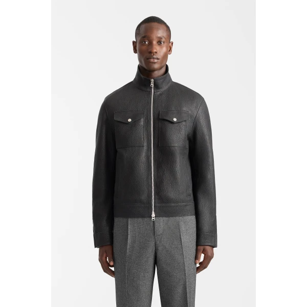 Mackage Otto-PB Pebble Leather Jacket in Black