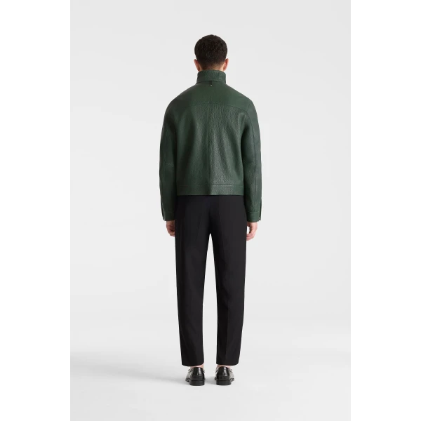 Mackage Otto-PB Pebble Leather Jacket in Evergreen