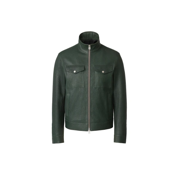 Mackage Otto-PB Pebble Leather Jacket in Evergreen